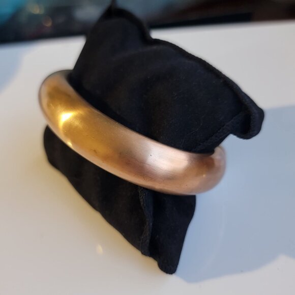 Rose Gold Plated Open Cuff Bangle Bracelet With Polished Silver-Tone Ends - Picture 2 of 7